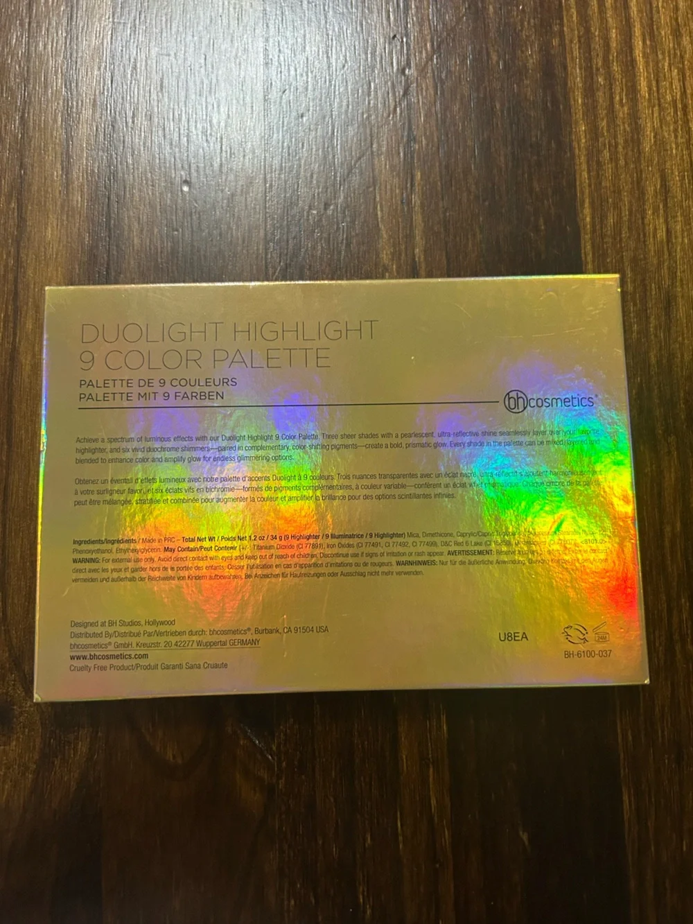 BH Cosmetics Duolight Highlight 9-Color Palette - Gold Holographic Packaging